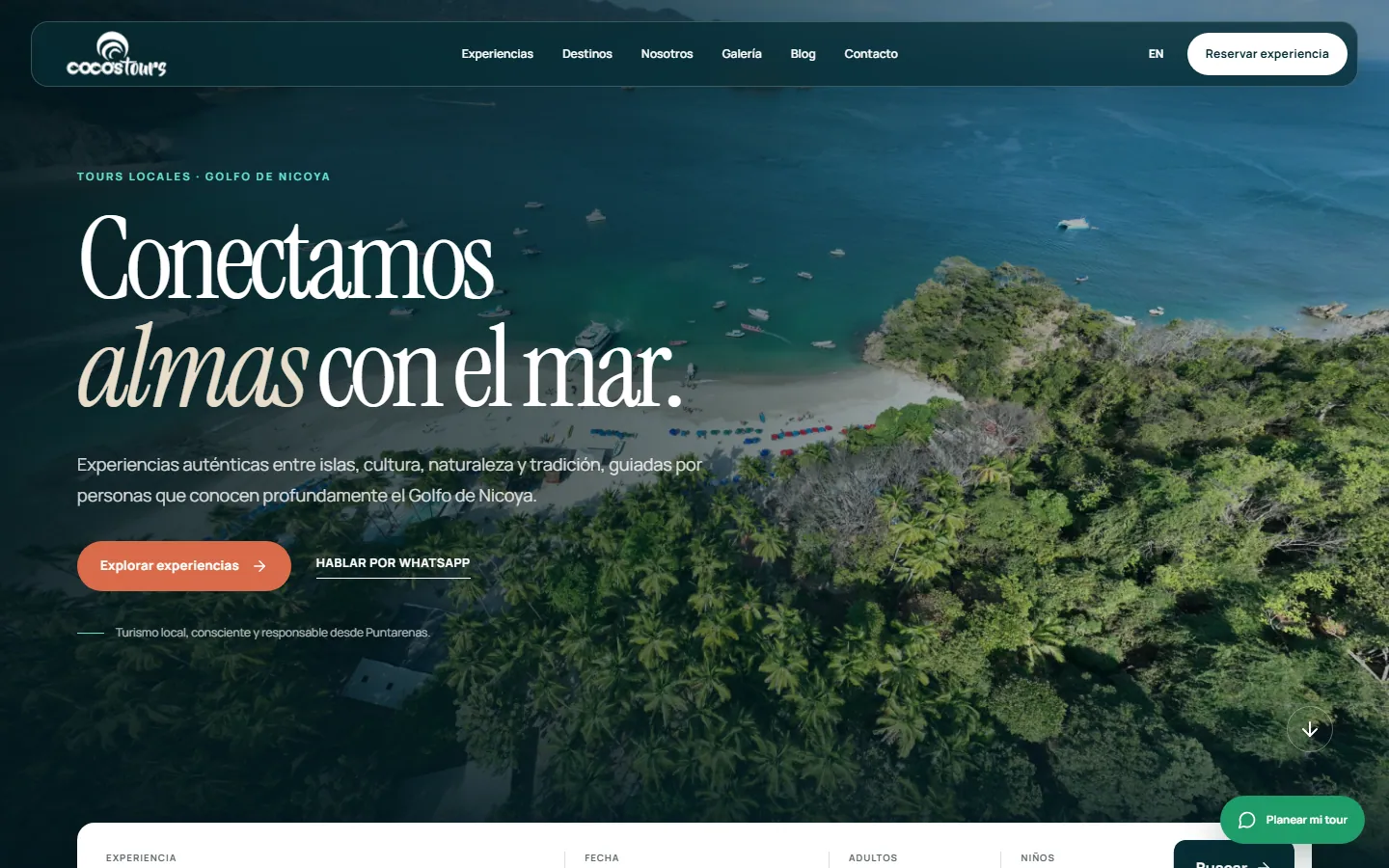 Página de Coco’s Tours en computadora