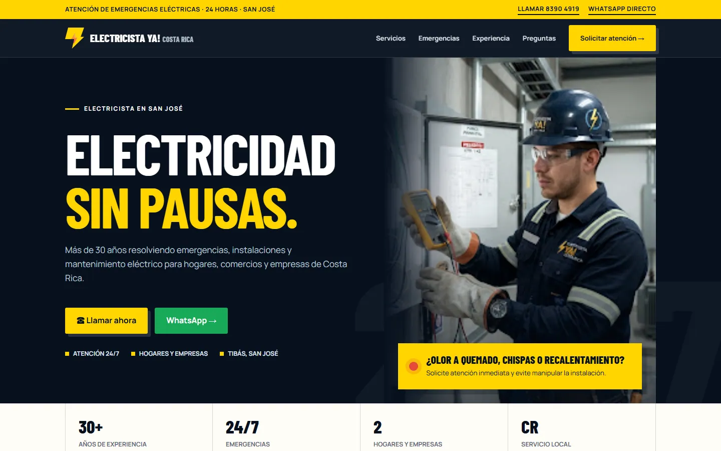 Página de inicio de Electricista YA en computadora